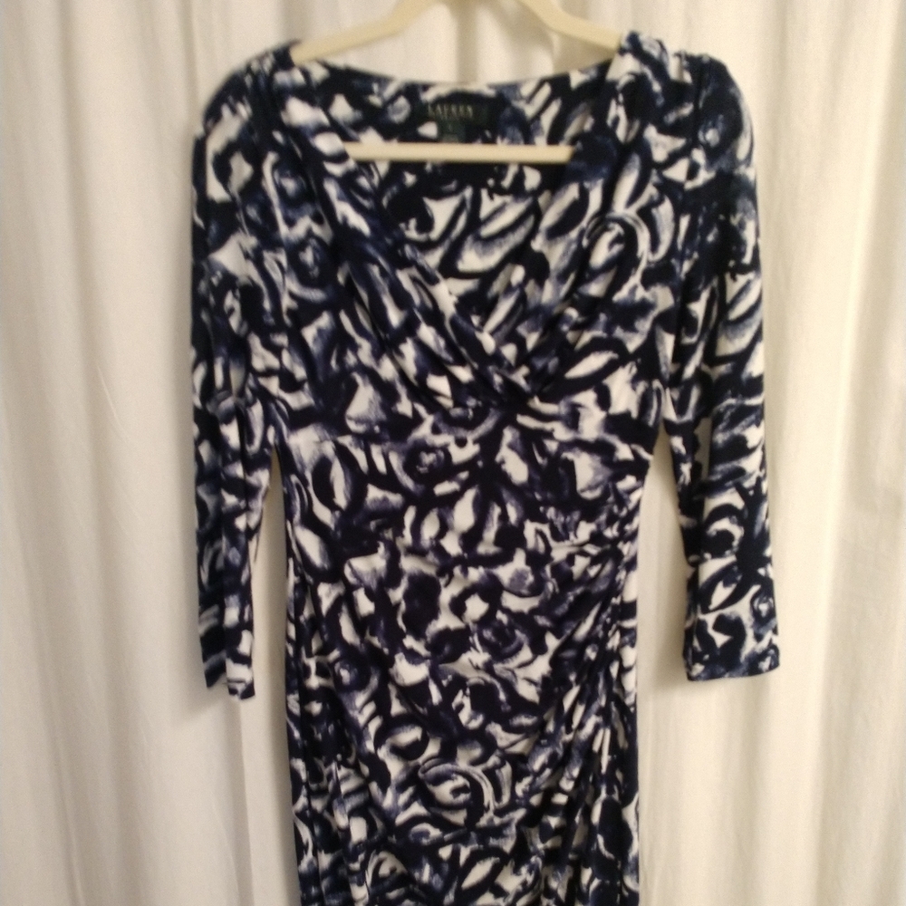 Wrap Dress Navy and white pattern